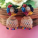 AuraSpark Multicolor Rainbow Jhumka Earrings with Gold Platin
