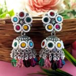 AuraSpark Oxidized Silver Multicolor Jhumka Earrings