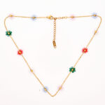 AuraSpark gold daisy necklace with multi-color beaded flowers