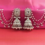 AuraSpark Silver Kundan Jhumka with Pearl Ear Chains