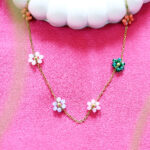 AuraSpark gold daisy necklace with multi-color beaded flowers