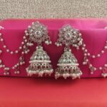 Silver Jhumka earrings with pearl Sahara ear chains