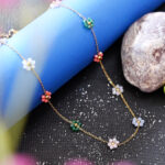 Dainty 18K gold plated floral charm necklace for women