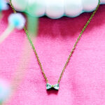 AuraSpark Gold Bow Necklace with Sparkling Heart Crystals