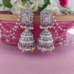 Traditional Pink Stone Jhumkas with Bahubali Style Sahare
