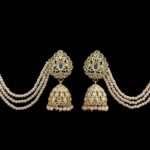 Bahubali Jhumka with 3-layer pearl ear chain Sahara.