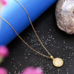 AuraSpark Gold Halo Necklace with Round Iridescent Stone