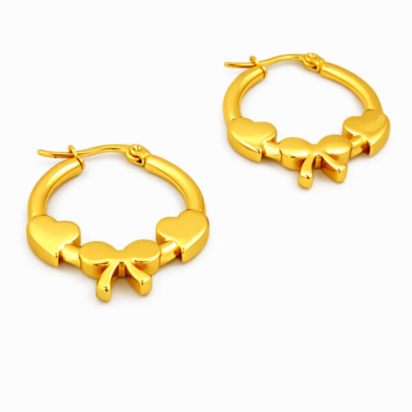 Gold Plated Romantic Heart & Bow Hoop Earrings for Women