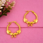 Dainty 18K Gold Plated Heart Bow Hoop Earrings for Women