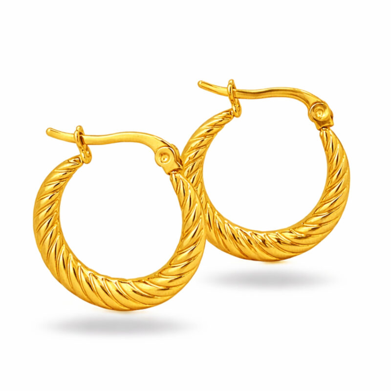 Elegant Gold Plated Lightweight Twisted Rope Gold Hoop Earrings