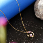 Gold Tone Celestial Halo Chain Pendant Necklace for Women