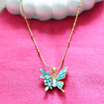 AuraSpark Blue Butterfly and Gold Flower Pendant Necklace