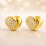 AuraSpark Gold Heart Stud Earrings with Clear Crystals