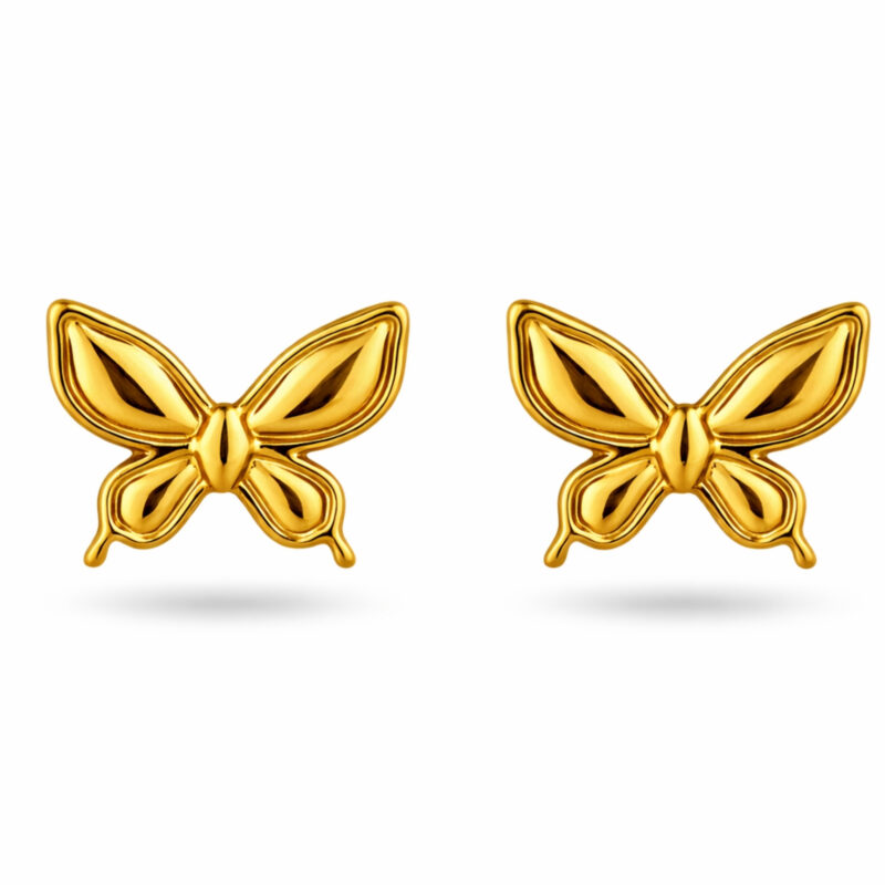 Minimal Gold Tone Stainless Steel Butterfly Stud Earrings