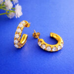 C-Shaped Gold Hoops with Brilliant Cut CZ Stones