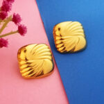 Textured Yellow Gold Square Studs for Women AuraSpark