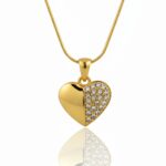Shiny & Stone-Studded Half Heart Design Pendant Chain for Women