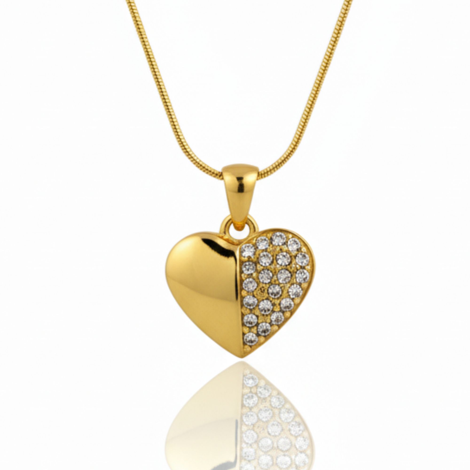 Shiny & Stone-Studded Half Heart Design Pendant Chain for Women
