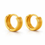 Minimalist Chunky Triple Row Huggie Hoops for Women