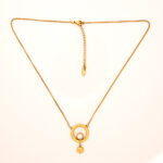 AuraSpark Gold Hammered Circle Necklace with White Pearl