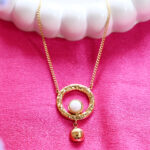 AuraSpark Gold Hammered Circle Necklace with White Pearl
