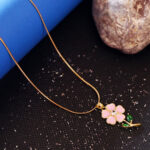 AuraSpark pink flower pendant necklace on a silver snake chain