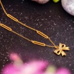 18K Gold Plated Bow Pendant Necklace with geometric chain for Women