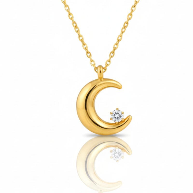 18K Gold Plated Moon with Crystal Accent Pendant Necklace for W