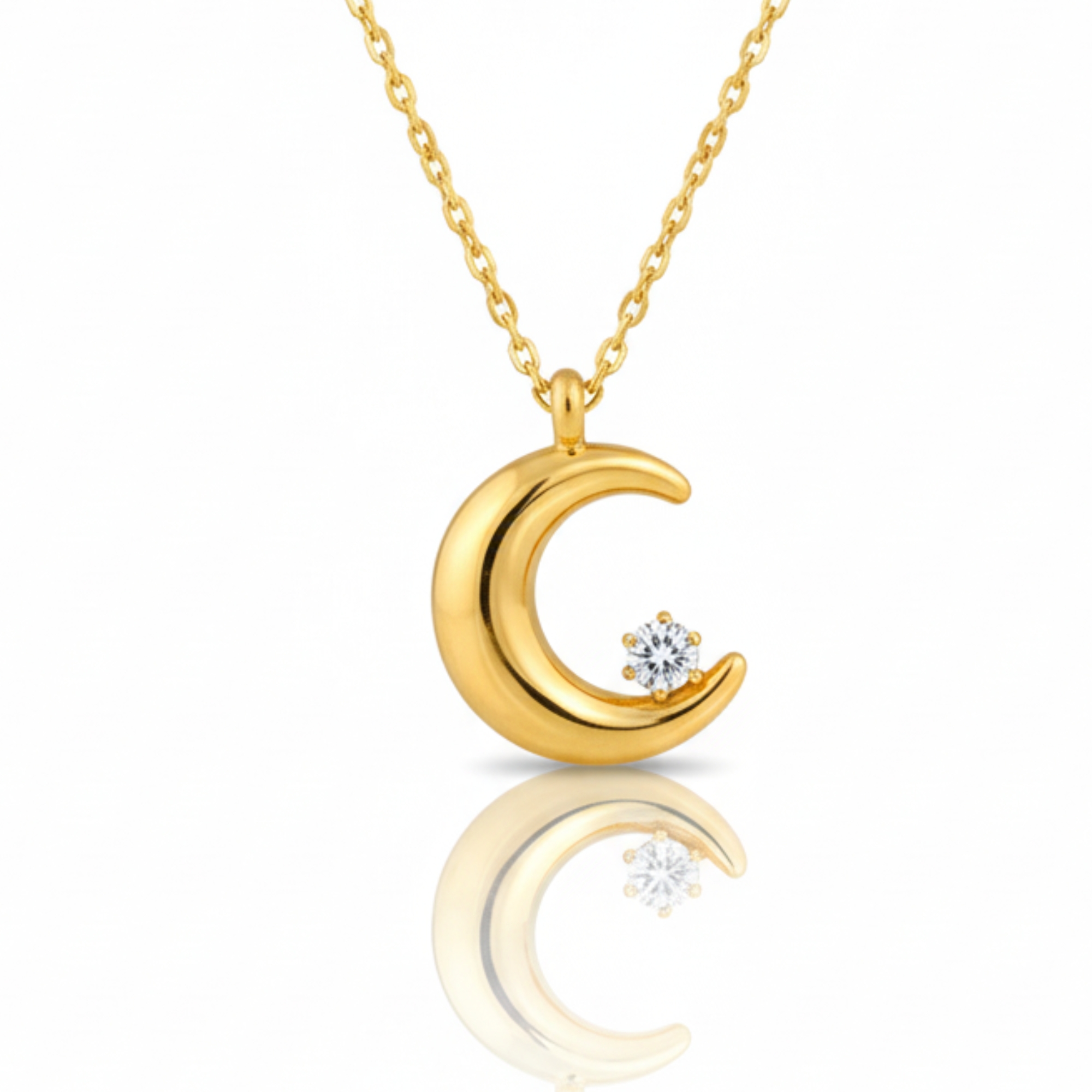 18K Gold Plated Moon with Crystal Accent Pendant Necklace for W