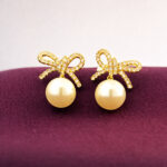 Anti-tarnish Stainless Steel Pearl Ribbon Stud Earrings