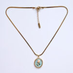 Vintage Enamel Floral Medallion Necklace for Women