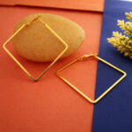 Modern gold rhombus hoops for women, minimalist jewelry by AuraSpark.