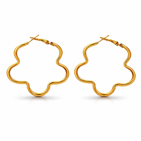 Dainty Gold Tone Floral Wavy Hoop Earrings for Women