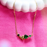 AuraSpark 18K gold plated emerald green heart necklace for women.