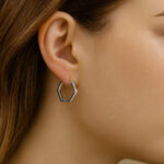 Minimalist polished silver hexagonal hoops for ear stacking