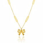 Delicate Gold Bow Pendant Necklace with geometric chain for Women