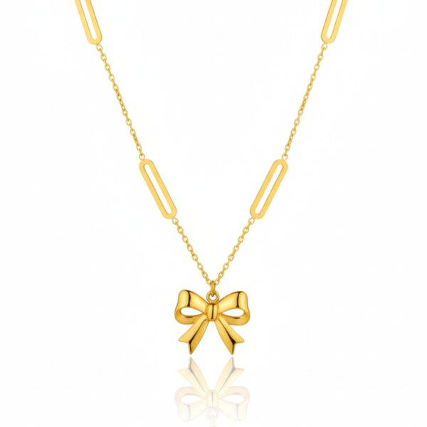 Delicate Gold Bow Pendant Necklace with geometric chain for Women