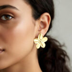 AuraSpark Gold Textured Flower Stud Earrings for Women