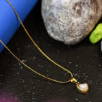 Gold heart pendant necklace with white pearl for women