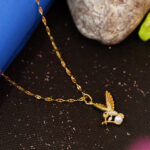 Gold Hummingbird Necklace with Pearl and Sparkly Crystals