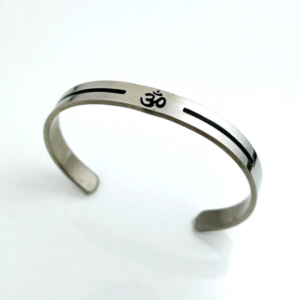 Religious Silver Open Cuff OM Engraved Kada Bracelet for Men