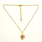Gold Heart Pendant for Women with Purple Enamel and Pearl