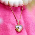 AuraSpark Lavender Enamel Heart Necklace with Gold Floral Detail