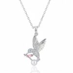 Elegant Silver Tone humming Bird with Pearl & Crystal Charm Necklace for Women