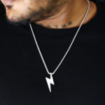 Silver lightning bolt pendant necklace for men by AuraSpark