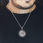 Men's gothic sunburst Eye of Horus pendant with runes