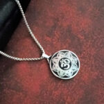 AuraSpark Men's Silver Om Pendant with Black Mandala Detail