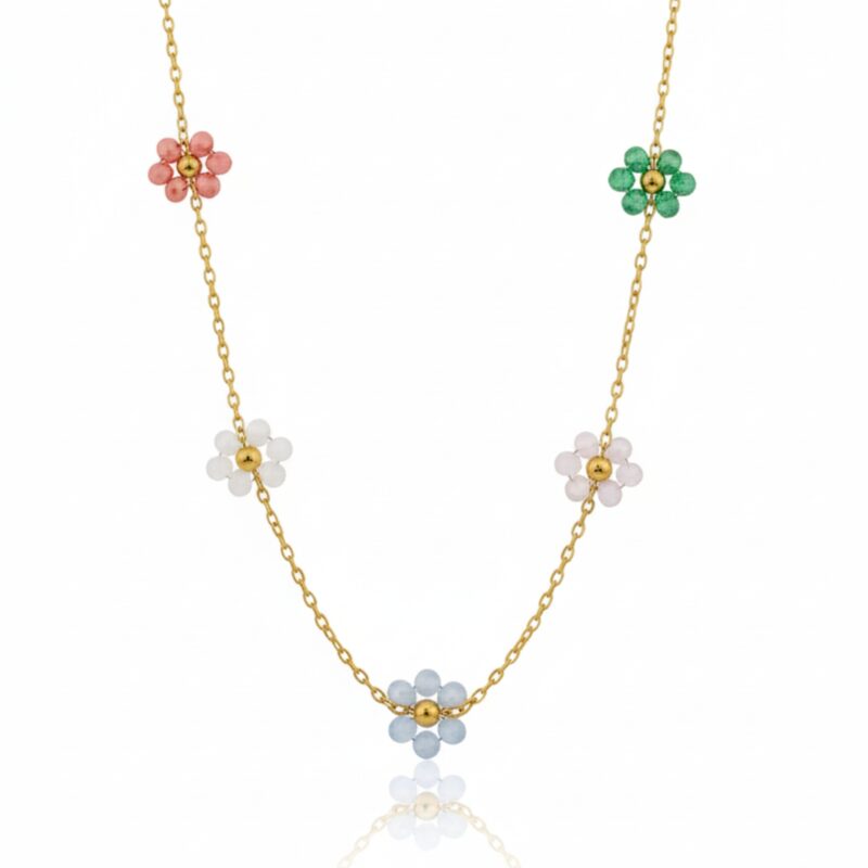 18K Gold Plated Trendy Colorful Beaded Flower Necklace for Women