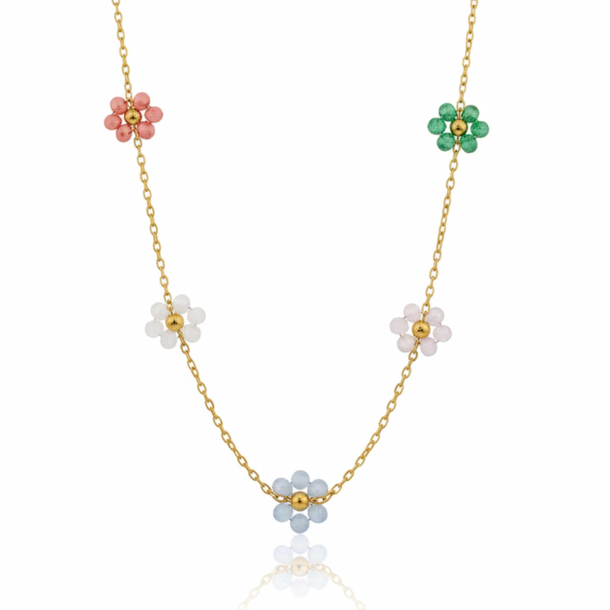18K Gold Plated Trendy Colorful Beaded Flower Necklace for Women