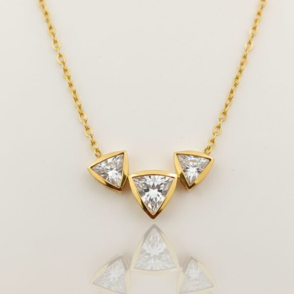 Modern Gold Plated Tri Crystal Geometric Pendant Necklace for Women